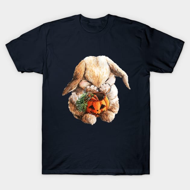 Cute Halloween Bunny with pumpkin basket T-Shirt by mendic